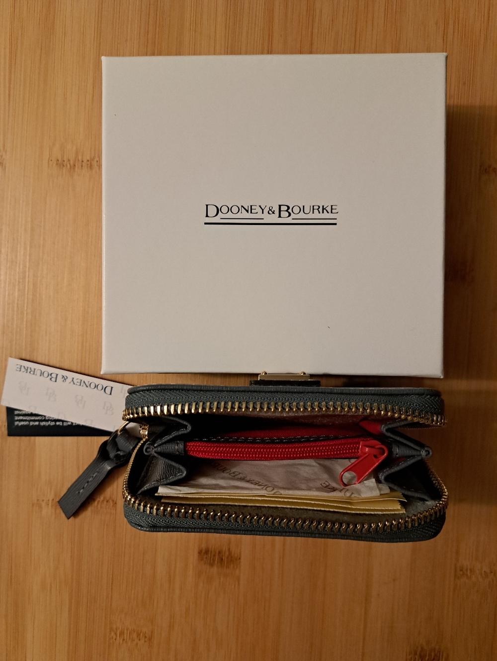 🔥Dooney & Bourkey Large Saffiano Leather Zip Around Credit Card Case, Graphite - Picture 10 of 15